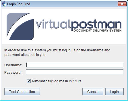 Virtual Postman Scan Client authentication window