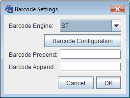 Barcode settings dialog