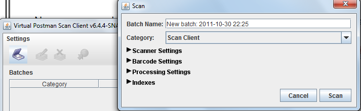Virtual Postman Scan Client Scanner Interface